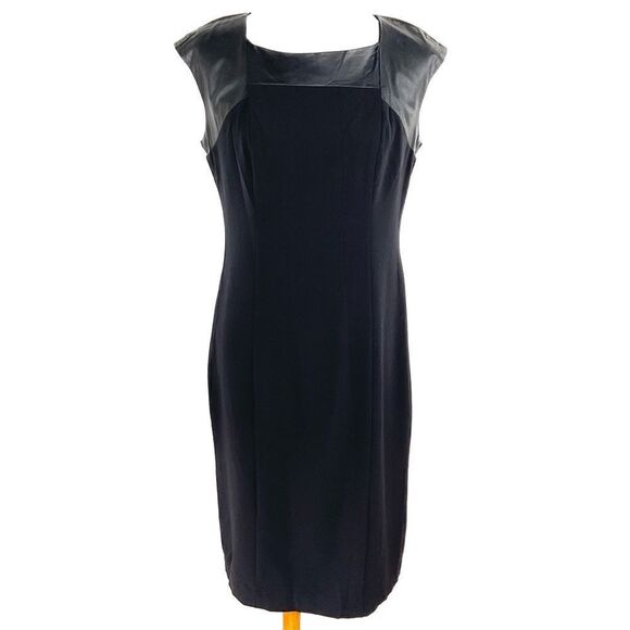 Mossimo Black Faux Leather Capped Sleeve Career Sheath Dress 10 - Picture 1 of 7